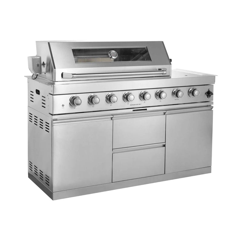 Castelle Flame Capri 96-Inch 6-Burner 85000 BTU Outdoor Kitchen Liquid Propane Grill Island With Fridge (SAK42895) by SAKSBY WHOLESALE