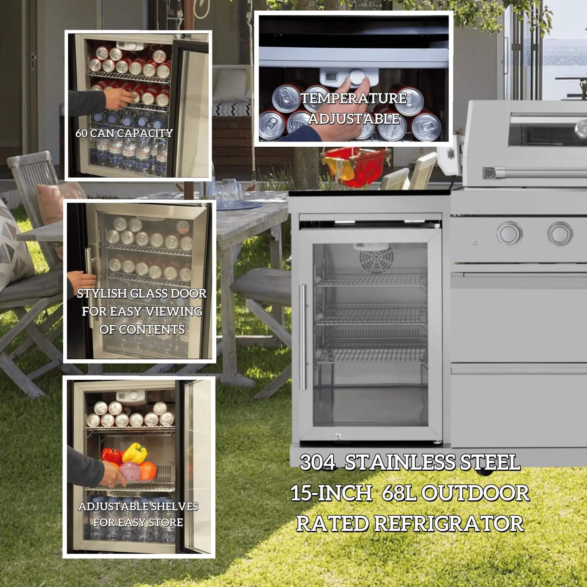 Castelle Flame Capri 96-Inch 6-Burner 85000 BTU Outdoor Kitchen Liquid Propane Grill Island With Fridge (SAK42895) by SAKSBY WHOLESALE