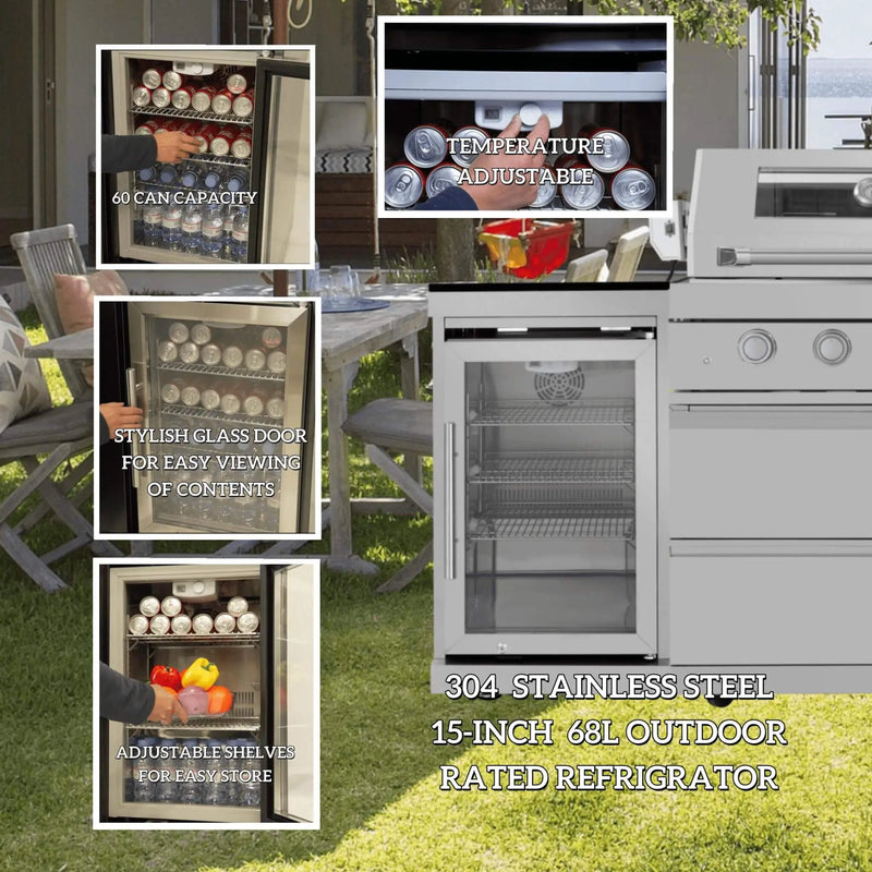 Castelle Flame Capri 96-Inch 6-Burner 85000 BTU Outdoor Kitchen Liquid Propane Grill Island With Fridge (SAK42895) by SAKSBY WHOLESALE