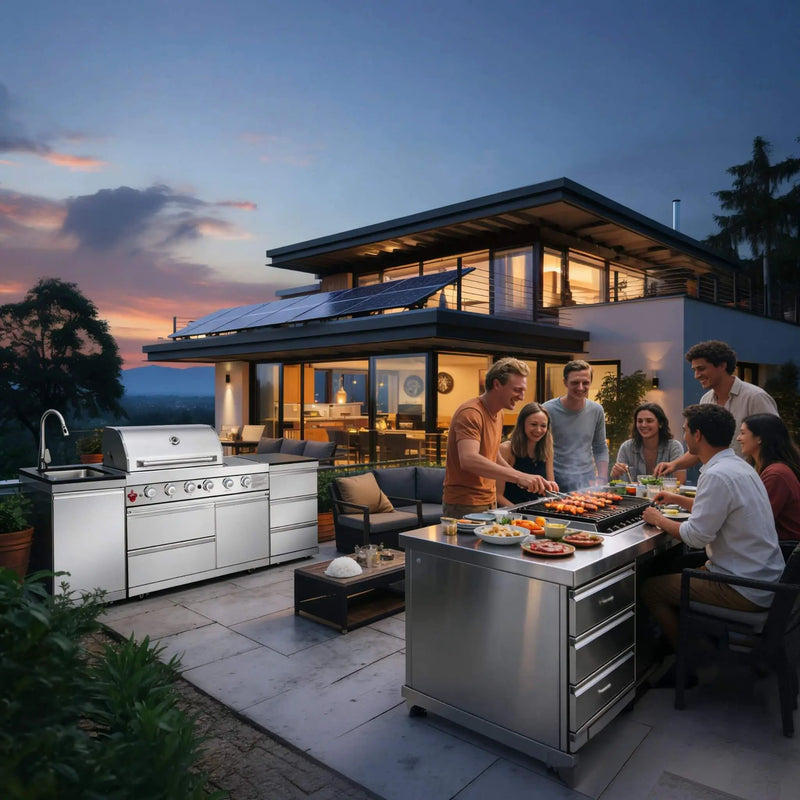Castelle Flame Deluxe 4-Burner 72000 BTU Stainless Steel Liquid Propane Grill Island (SAK31425) by SAKSBY WHOLESALE