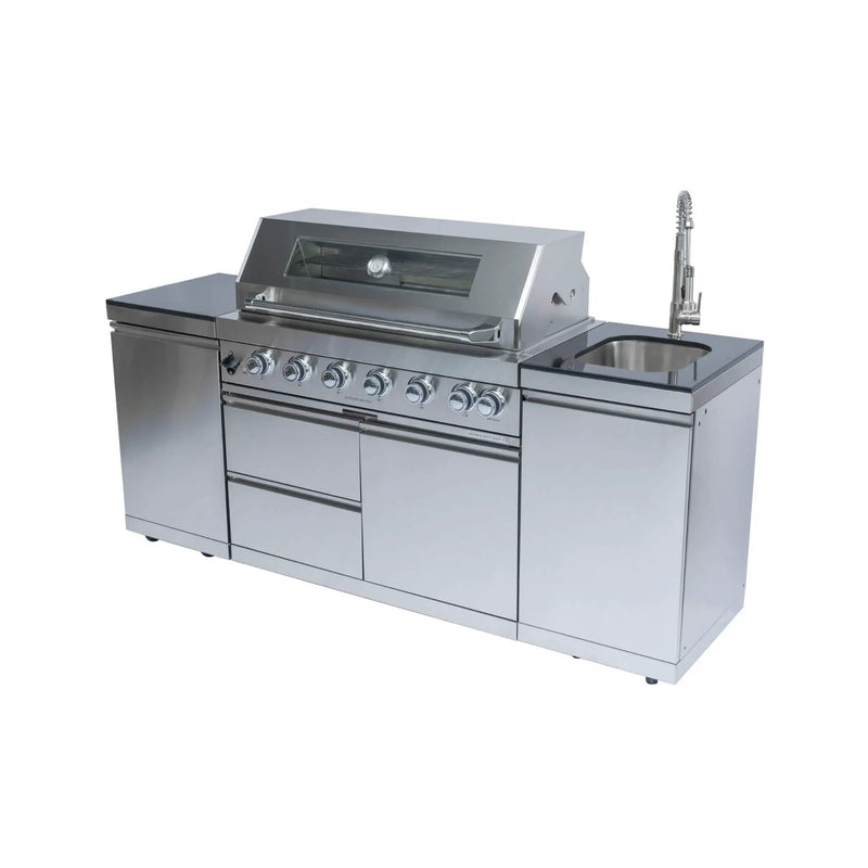 Castelle Flame Valmont 43-Inch 6-Burner 85K BTU Outdoor BBQ Kitchen Grill Island With Granite Countertops, Rotisserie Kit, Cabinets, And Sink (SAK73518) by SAKSBY WHOLESALE