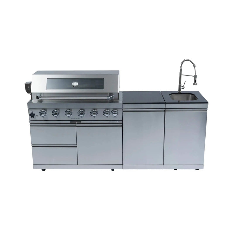 Castelle Flame Valmont 43-Inch 6-Burner 85K BTU Outdoor BBQ Kitchen Grill Island With Granite Countertops, Rotisserie Kit, Cabinets, And Sink (SAK73518) by SAKSBY WHOLESALE
