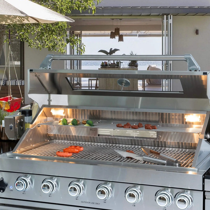 Castelle Flame Valmont 43-Inch 6-Burner 85K BTU Outdoor BBQ Kitchen Grill Island With Granite Countertops, Rotisserie Kit, Cabinets, And Sink (SAK73518) by SAKSBY WHOLESALE