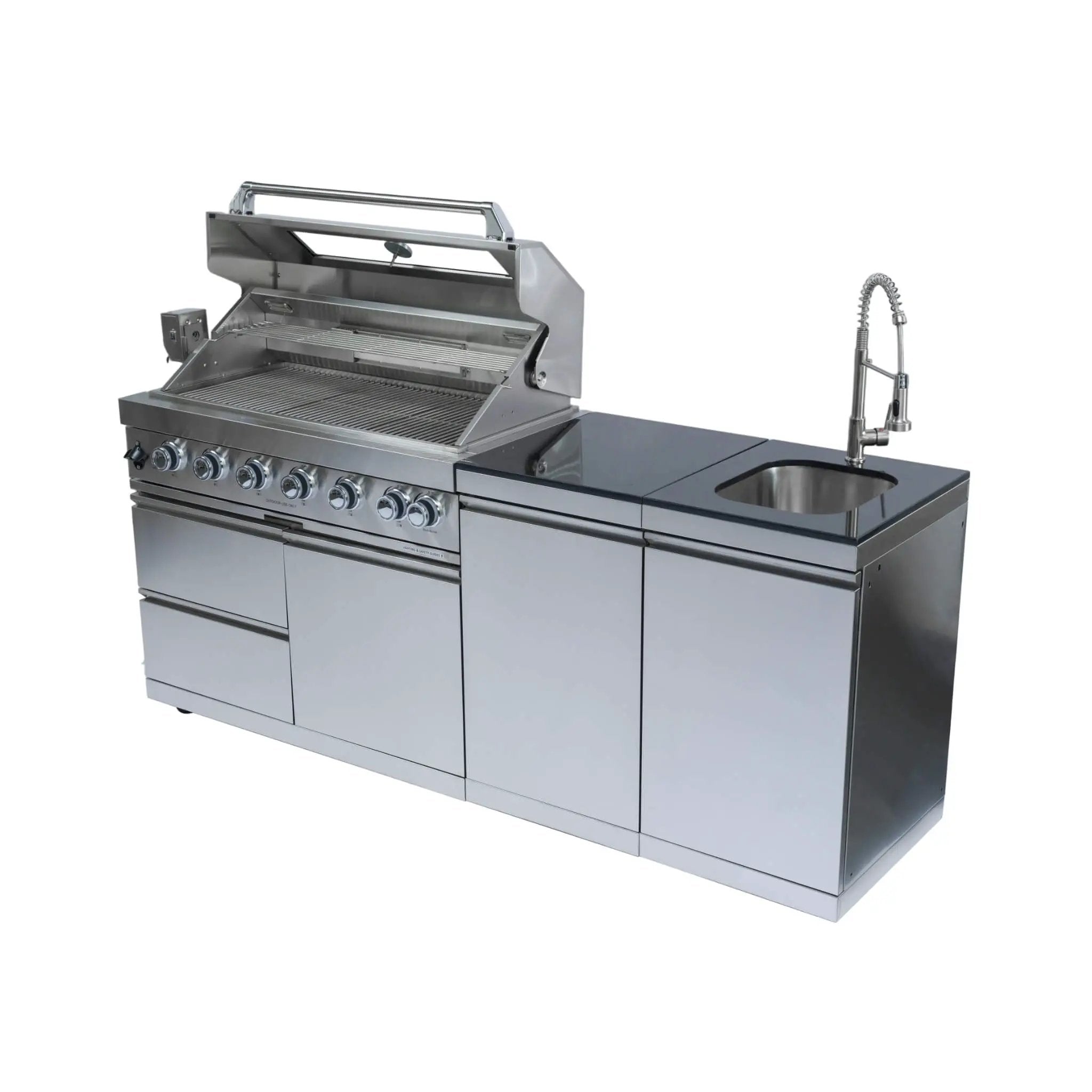 Castelle Flame Valmont 43-Inch 6-Burner 85K BTU Outdoor BBQ Kitchen Grill Island With Granite Countertops, Rotisserie Kit, Cabinets, And Sink (SAK73518) by SAKSBY WHOLESALE