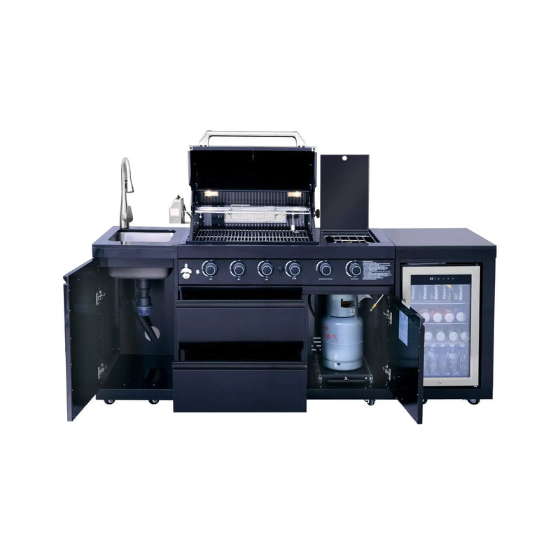 Castelle Flame Monarch 4-Burner 72000 BTU Liquid Propane Grill Island With Fridge And Sink (SAK68127) by SAKSBY WHOLESALE