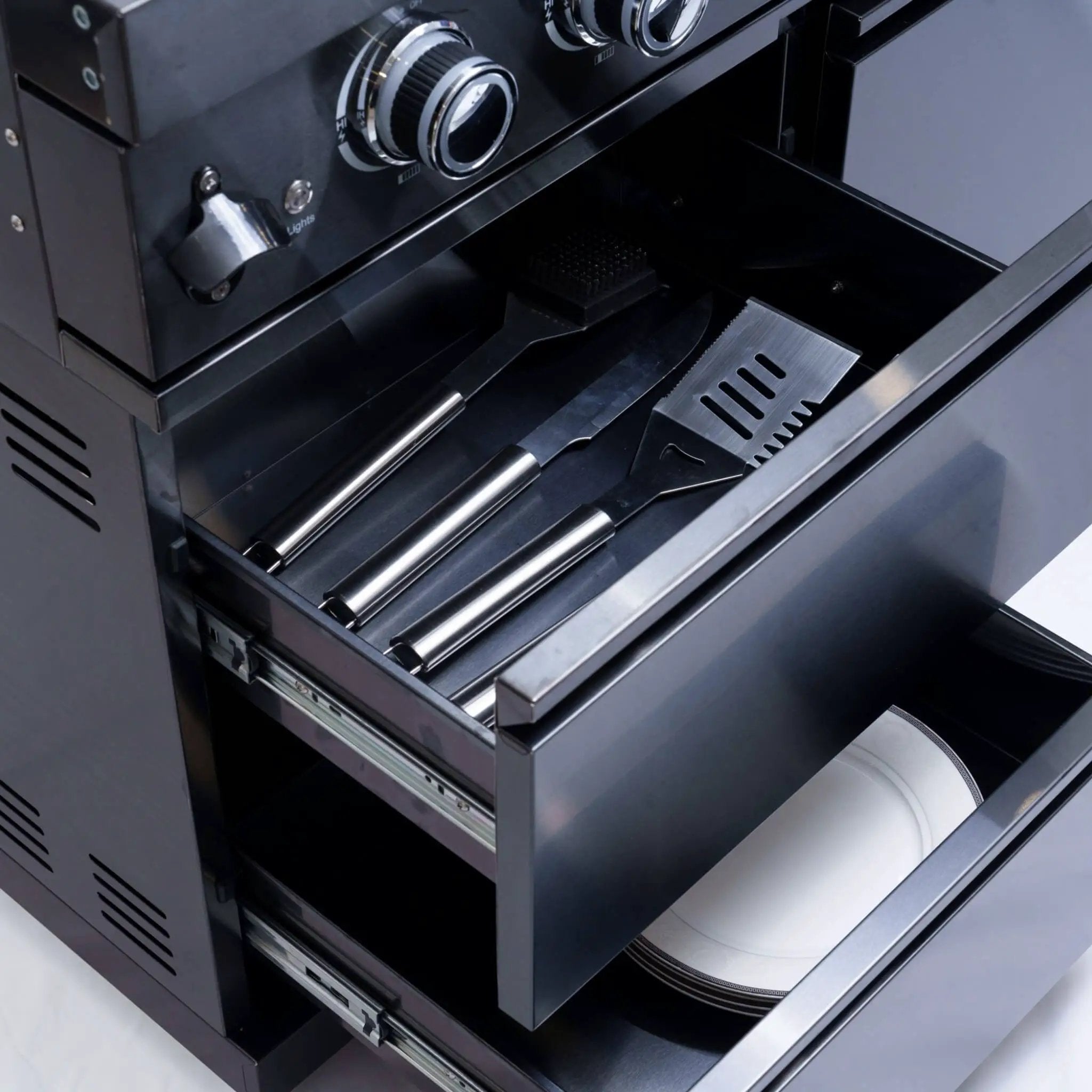 Castelle Flame Ember Premium Black Stainless Steel 4-Burner Liquid Propane Kitchen Grill Island With Rotisserie Kit (SAK48157) by SAKSBY WHOLESALE