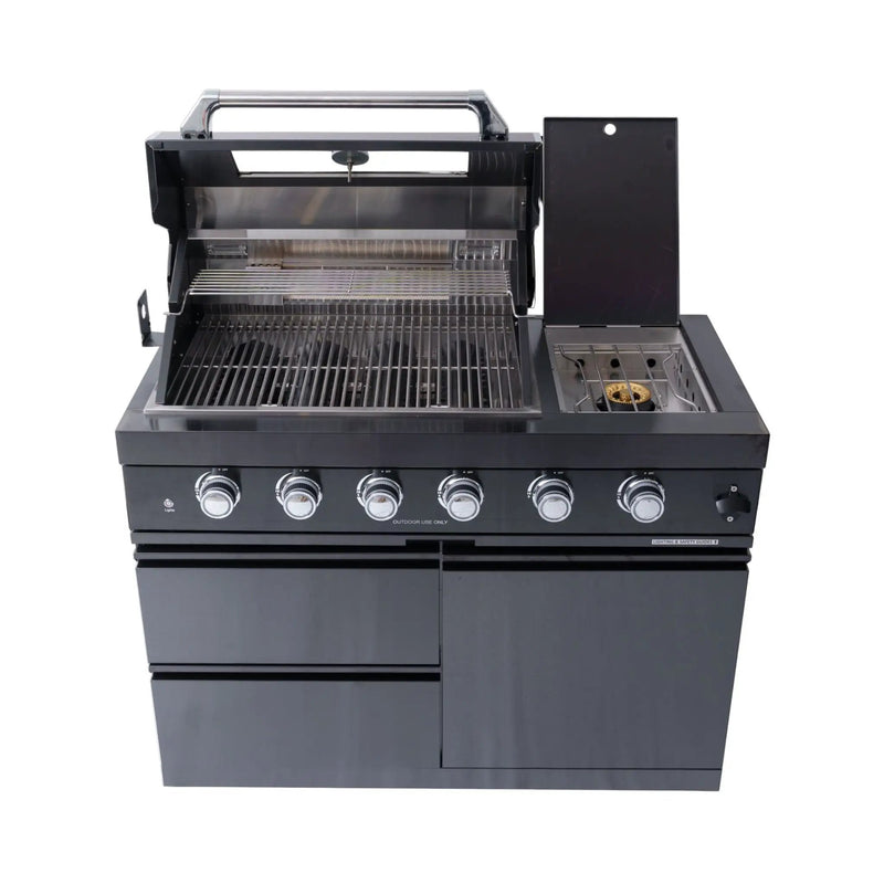 Castelle Flame Ember Premium Black Stainless Steel 4-Burner Liquid Propane Kitchen Grill Island With Rotisserie Kit (SAK48157) by SAKSBY WHOLESALE
