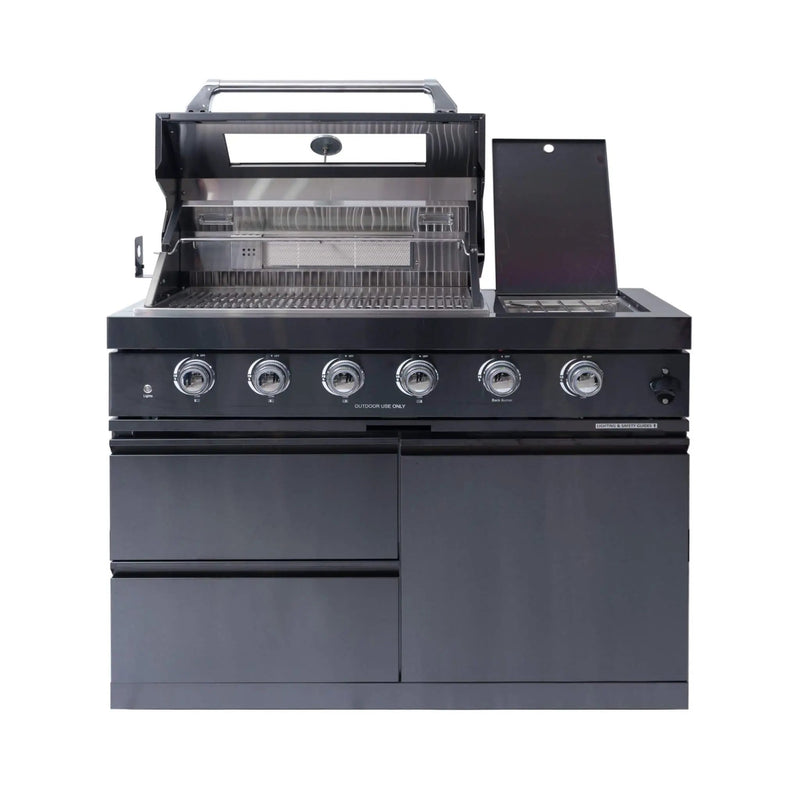 Castelle Flame Ember Premium Black Stainless Steel 4-Burner Liquid Propane Kitchen Grill Island With Rotisserie Kit (SAK48157) by SAKSBY WHOLESALE