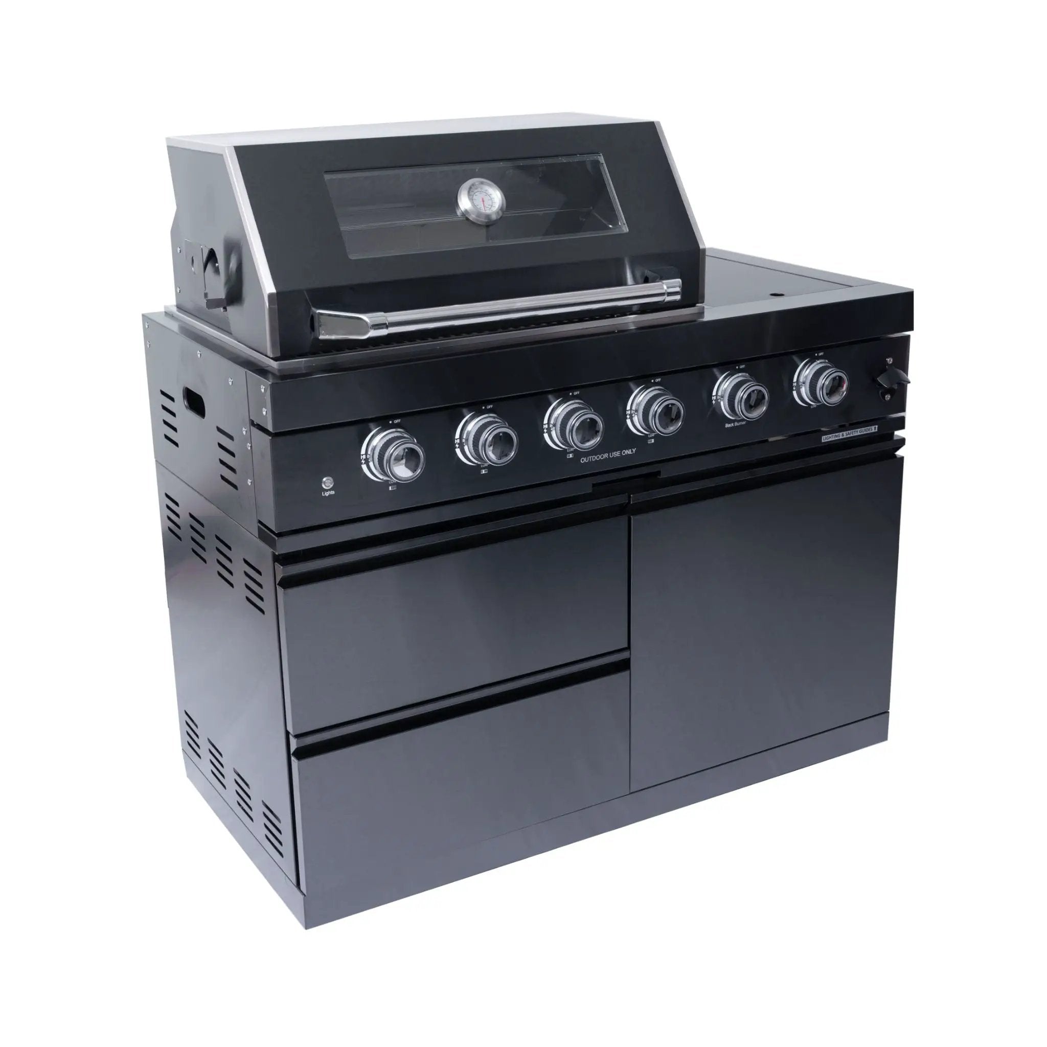Castelle Flame Ember Premium Black Stainless Steel 4-Burner Liquid Propane Kitchen Grill Island With Rotisserie Kit (SAK48157) by SAKSBY WHOLESALE
