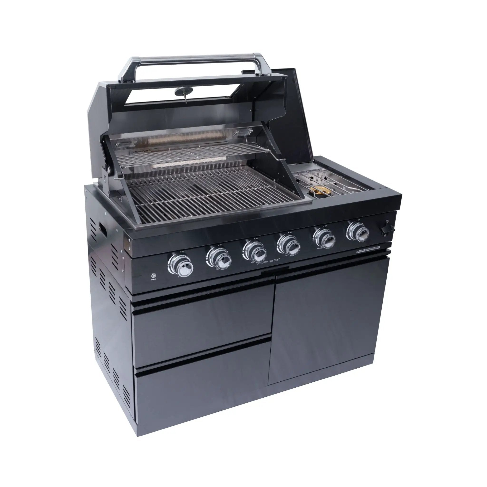 Castelle Flame Ember Premium Black Stainless Steel 4-Burner Liquid Propane Kitchen Grill Island With Rotisserie Kit (SAK48157) by SAKSBY WHOLESALE