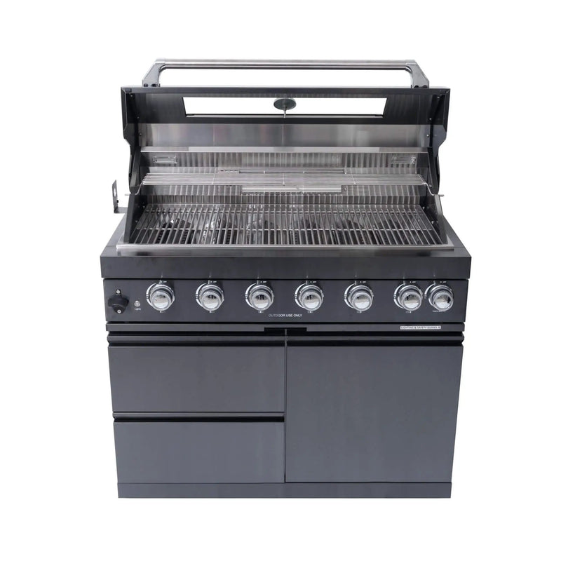 Castelle Flame Inferno Premium Black Stainless Steel 6-Burner Liquid Propane Kitchen Grill Island With Rotisserie Kit (SAK82641) by SAKSBY WHOLESALE
