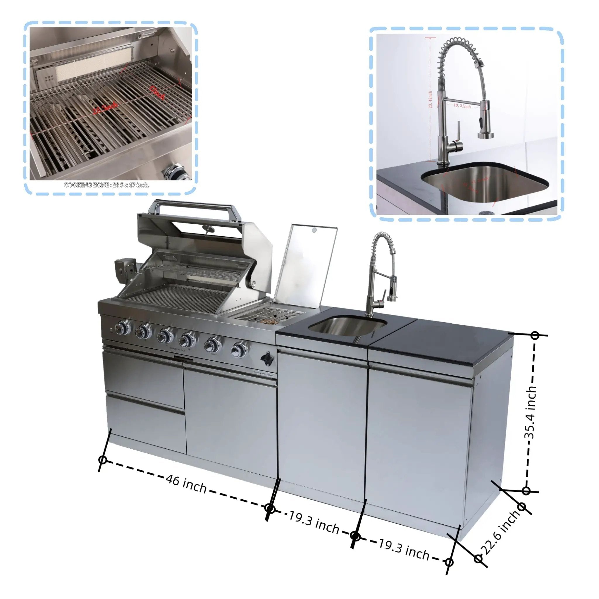 Castelle Flame Aurelia 46-Inch 4-Burner 72K BTU Stainless Steel Outdoor BBQ Kitchen Grill Island With 46-Inch 4-Burner 85K BTU Grill, Rotisserie Kit, And Cabinets (SAK93192) by SAKSBY WHOLESALE