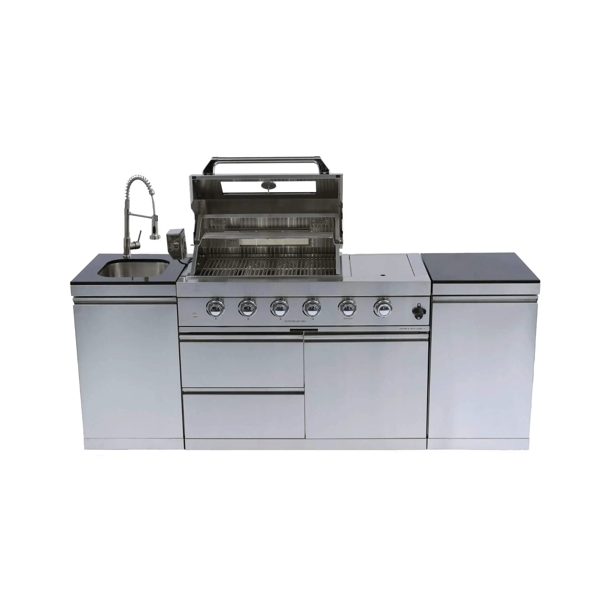 Castelle Flame Aurelia 46-Inch 4-Burner 72K BTU Stainless Steel Outdoor BBQ Kitchen Grill Island With 46-Inch 4-Burner 85K BTU Grill, Rotisserie Kit, And Cabinets (SAK93192) by SAKSBY WHOLESALE