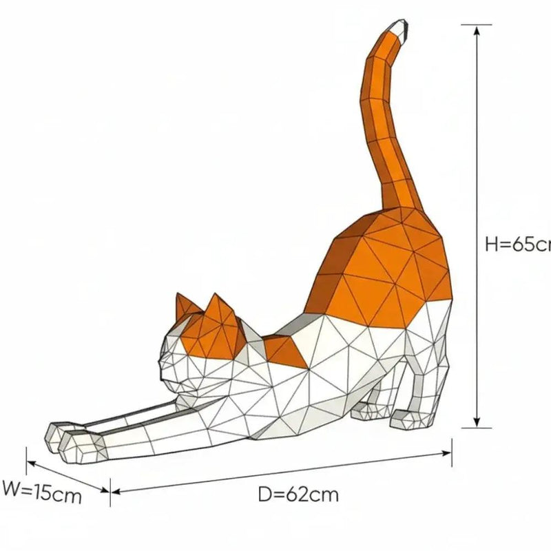 Origami Stretching Cat Figurine White and Orange Decor for Cat Lovers by House Of Avana