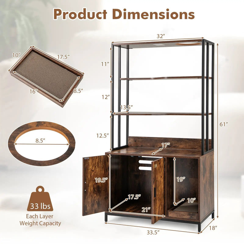 Cat Litter Box Enclosure with Storage and 3-tier Shelves by DirectDeals