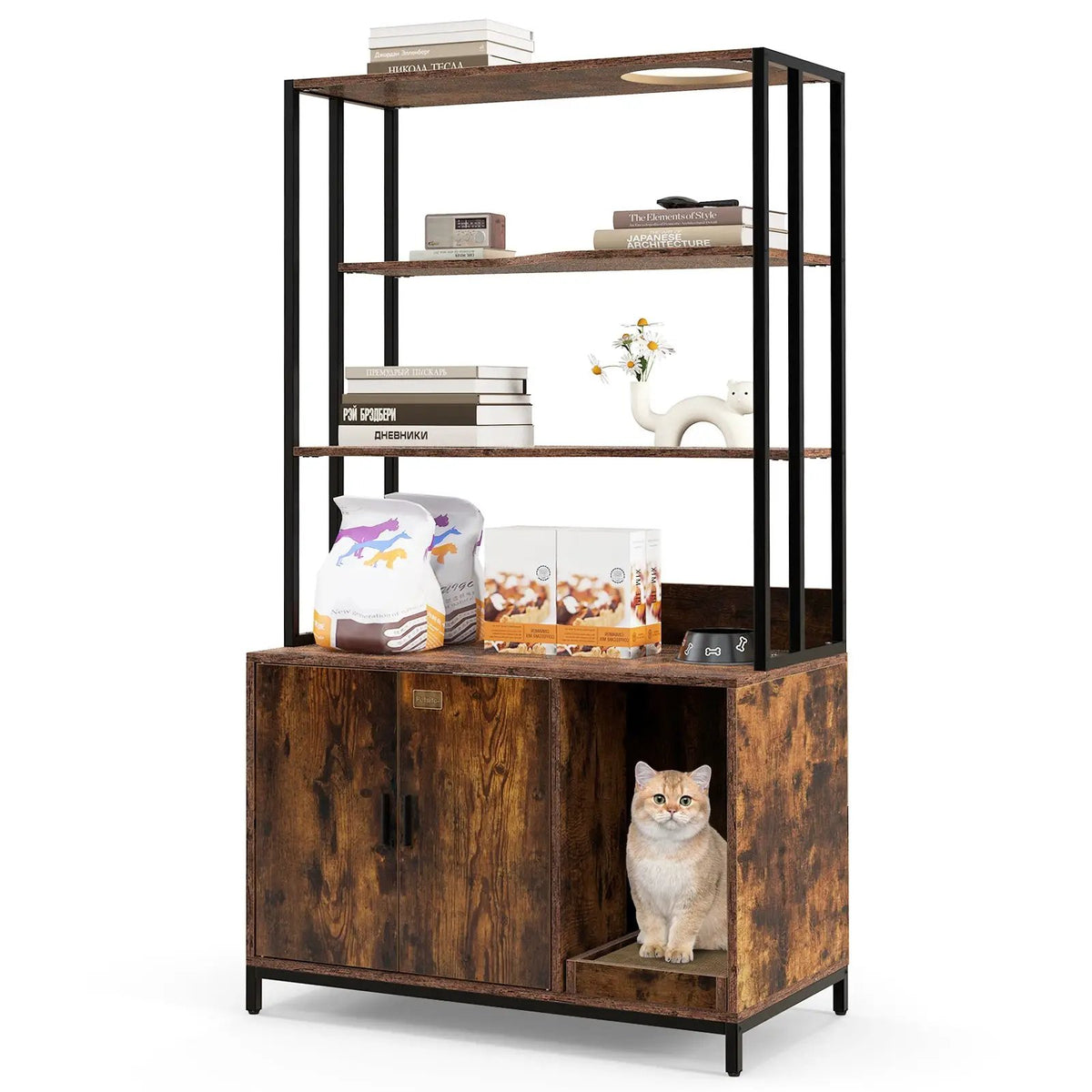 Cat Litter Box Enclosure with Storage and 3-tier Shelves, photo 3 of 9
