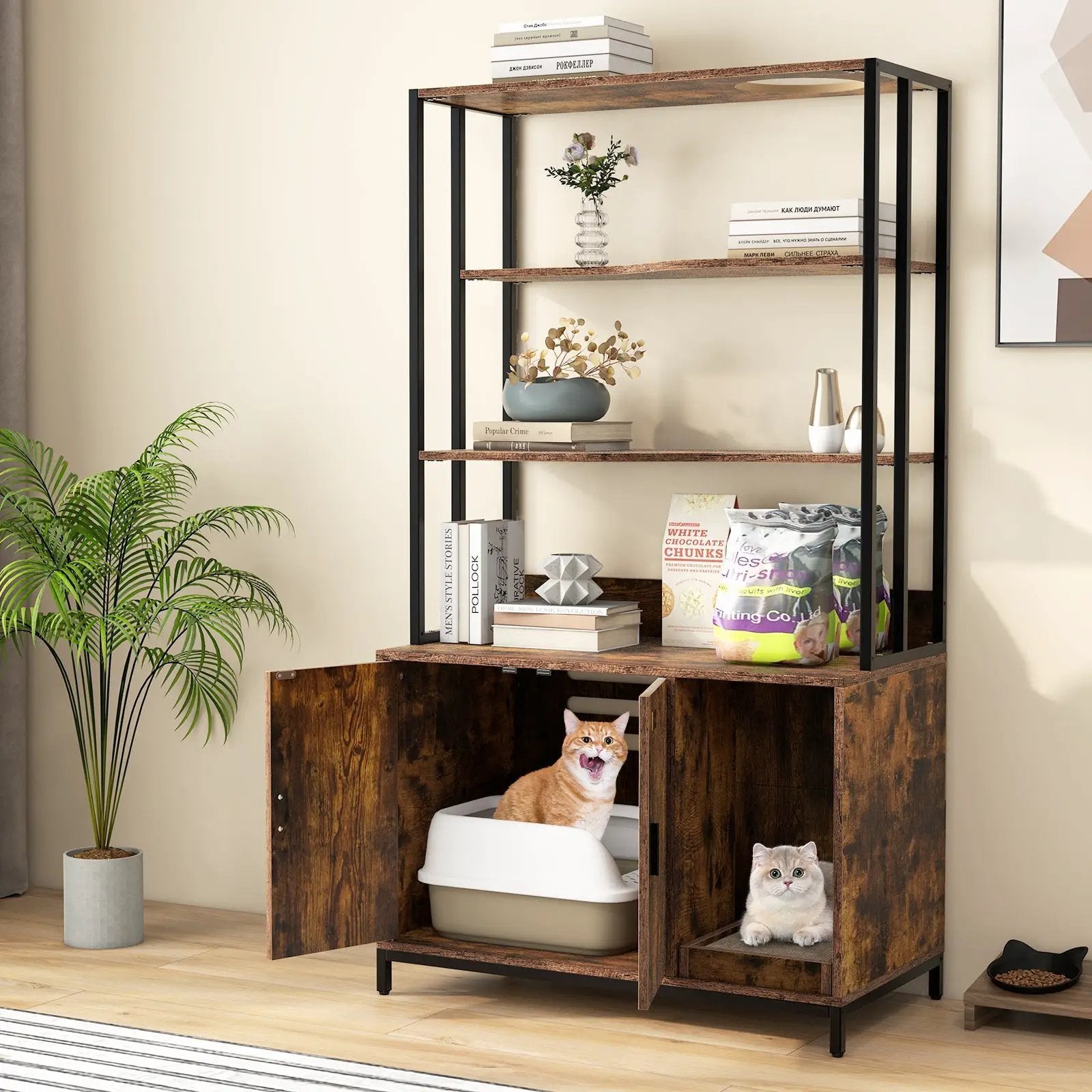 Cat Litter Box Enclosure with Storage and 3-tier Shelves by DirectDeals