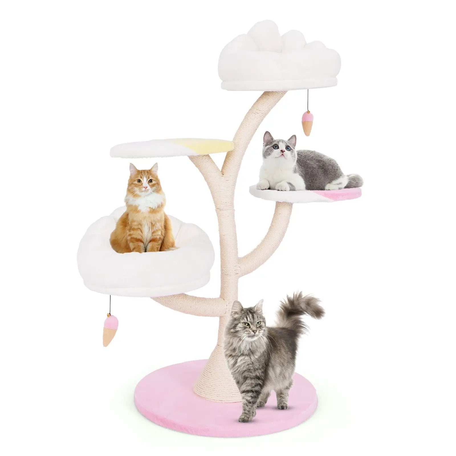 Multi-Layer Cat Tree Cat Tower with 2 Cat Perches 2 Platforms-Pink by DirectDeals