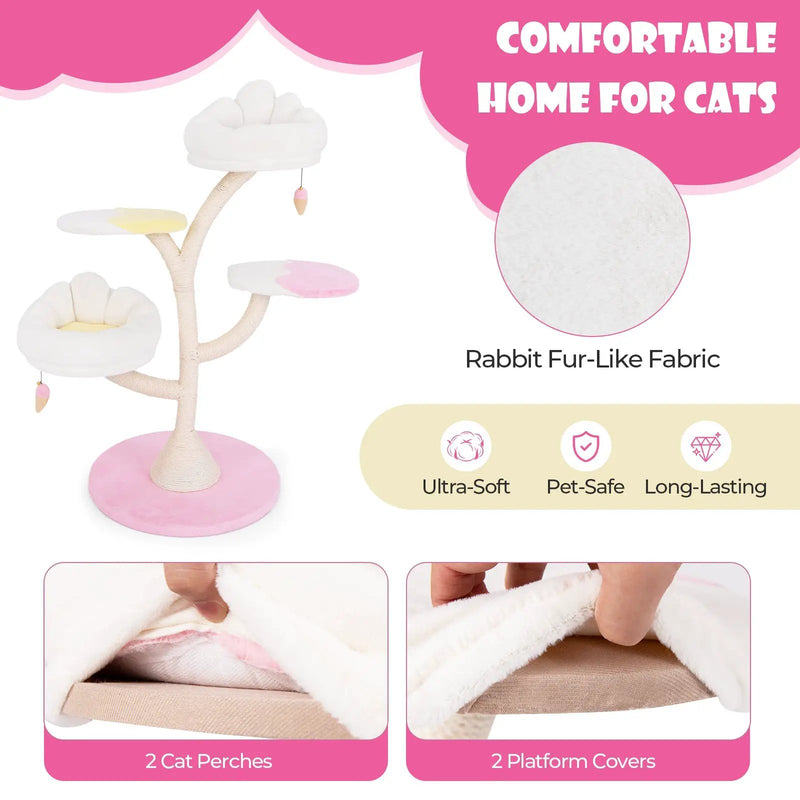 Multi-Layer Cat Tree Cat Tower with 2 Cat Perches 2 Platforms-Pink by DirectDeals
