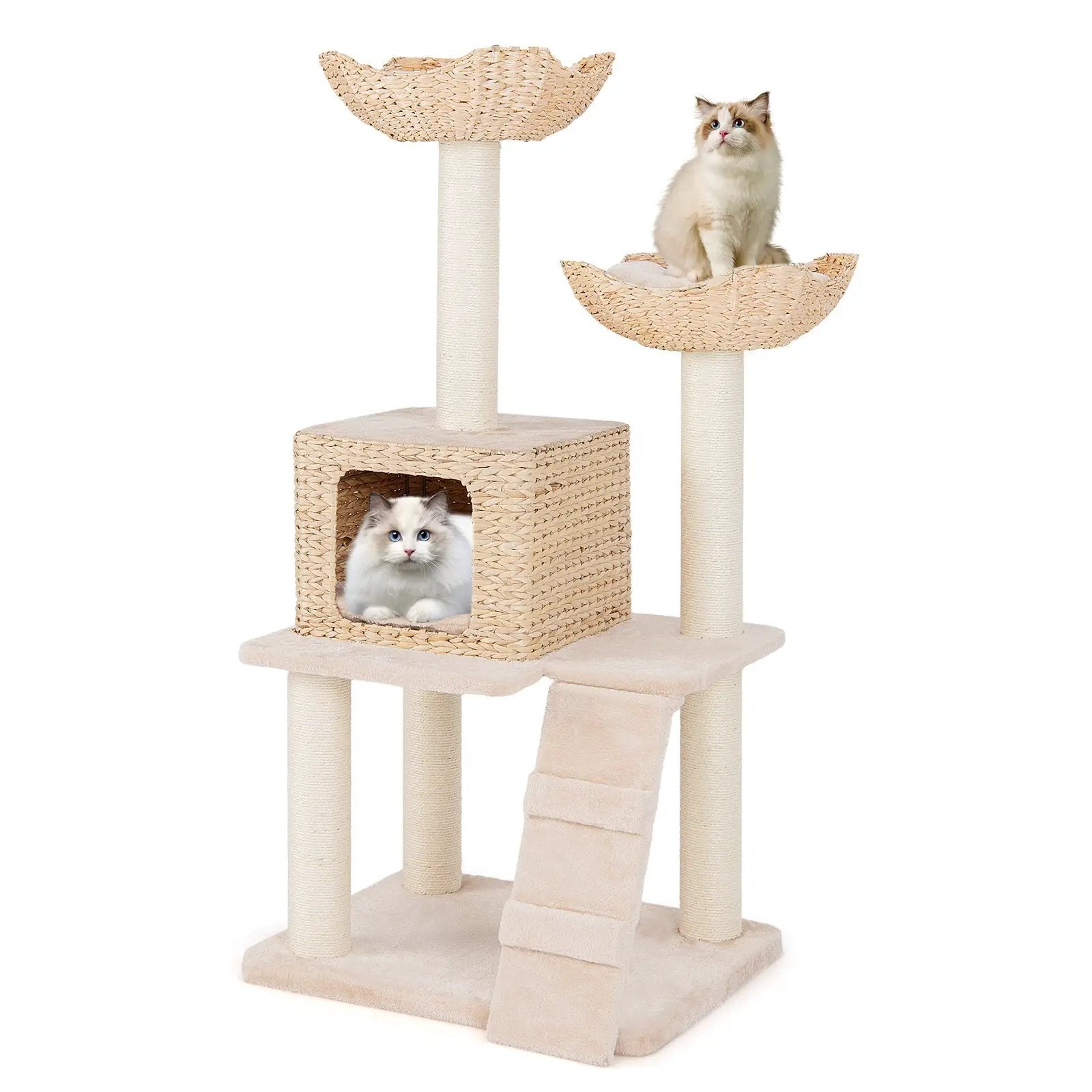 48 Inch Cattail Cat Tower with Sisal Scratching Posts Perch and Condo-Beige by DirectDeals