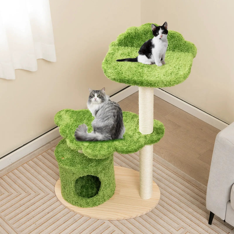 38 Inch Cute Cat Tree for Indoor Cats with Fully Wrapped Sisal Scratching Posts-Green by DirectDeals
