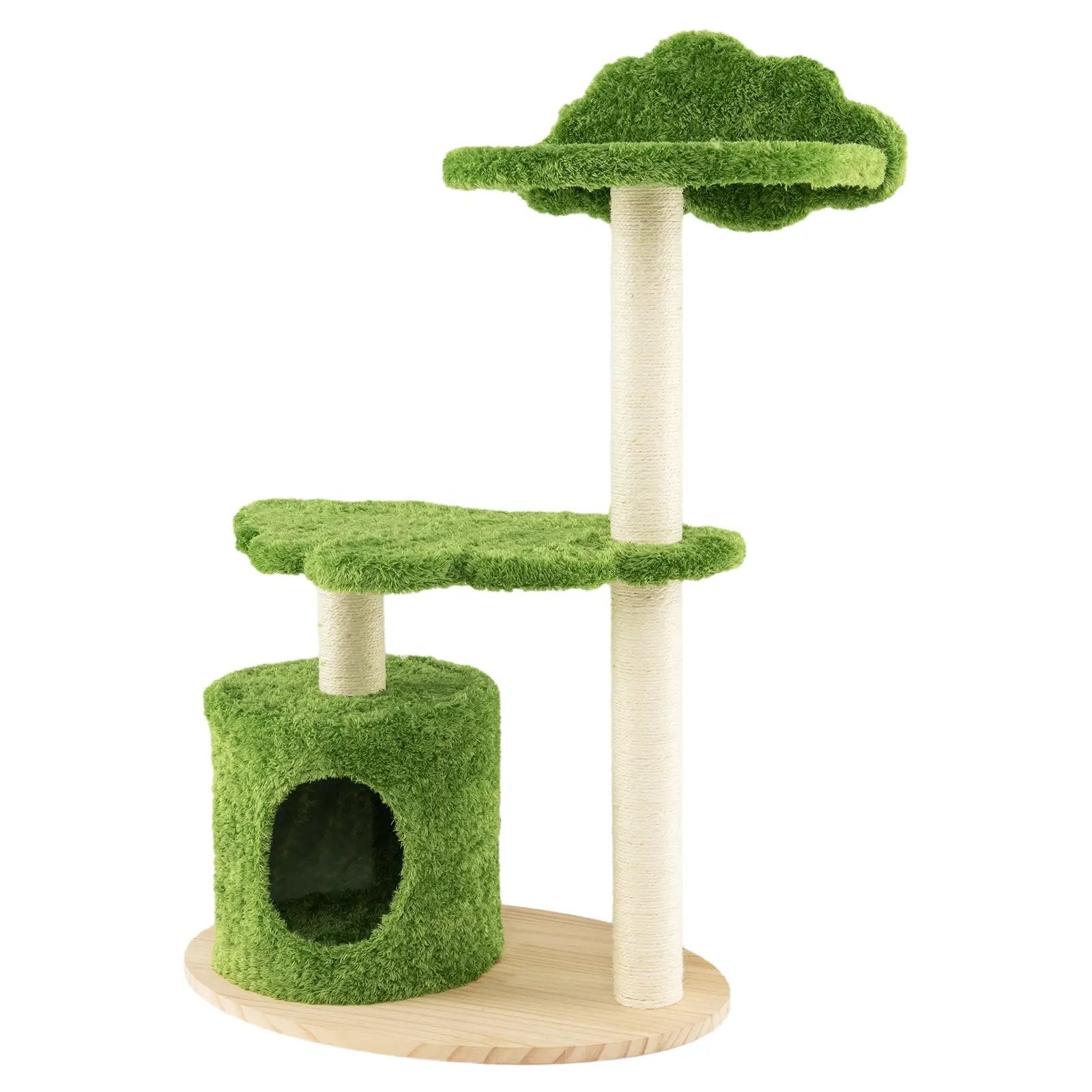 38 Inch Cute Cat Tree for Indoor Cats with Fully Wrapped Sisal Scratching Posts-Green by DirectDeals