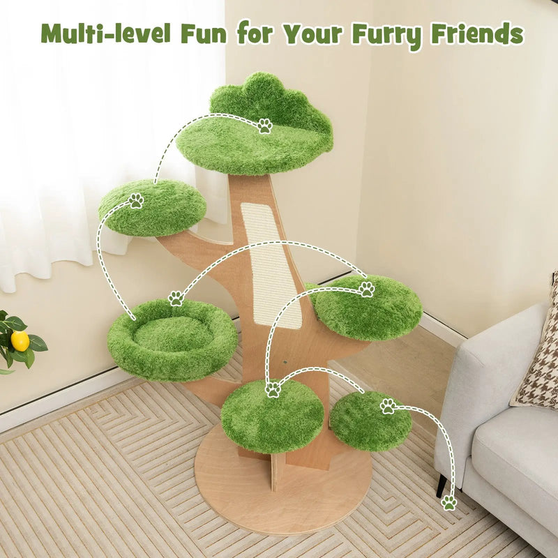 50 Inch Pine Shape Cat Tree for Indoor Cats with Sisal Scratching Board-Green by DirectDeals