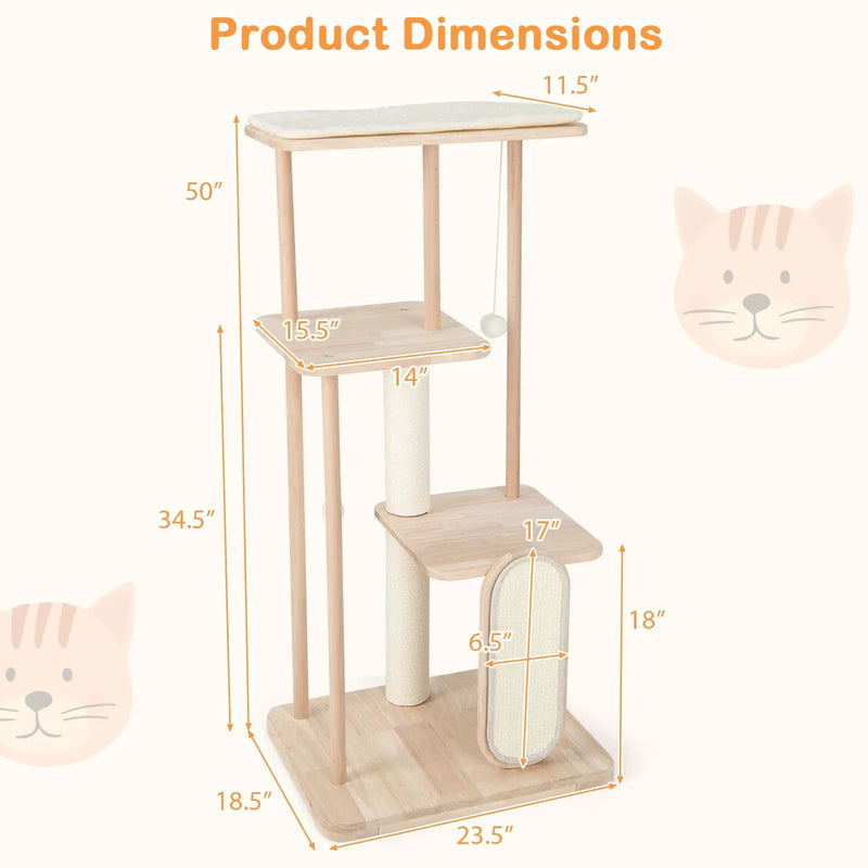 Wooden Multi-level Modern Cat Tower with Scratching Board and Post by DirectDeals