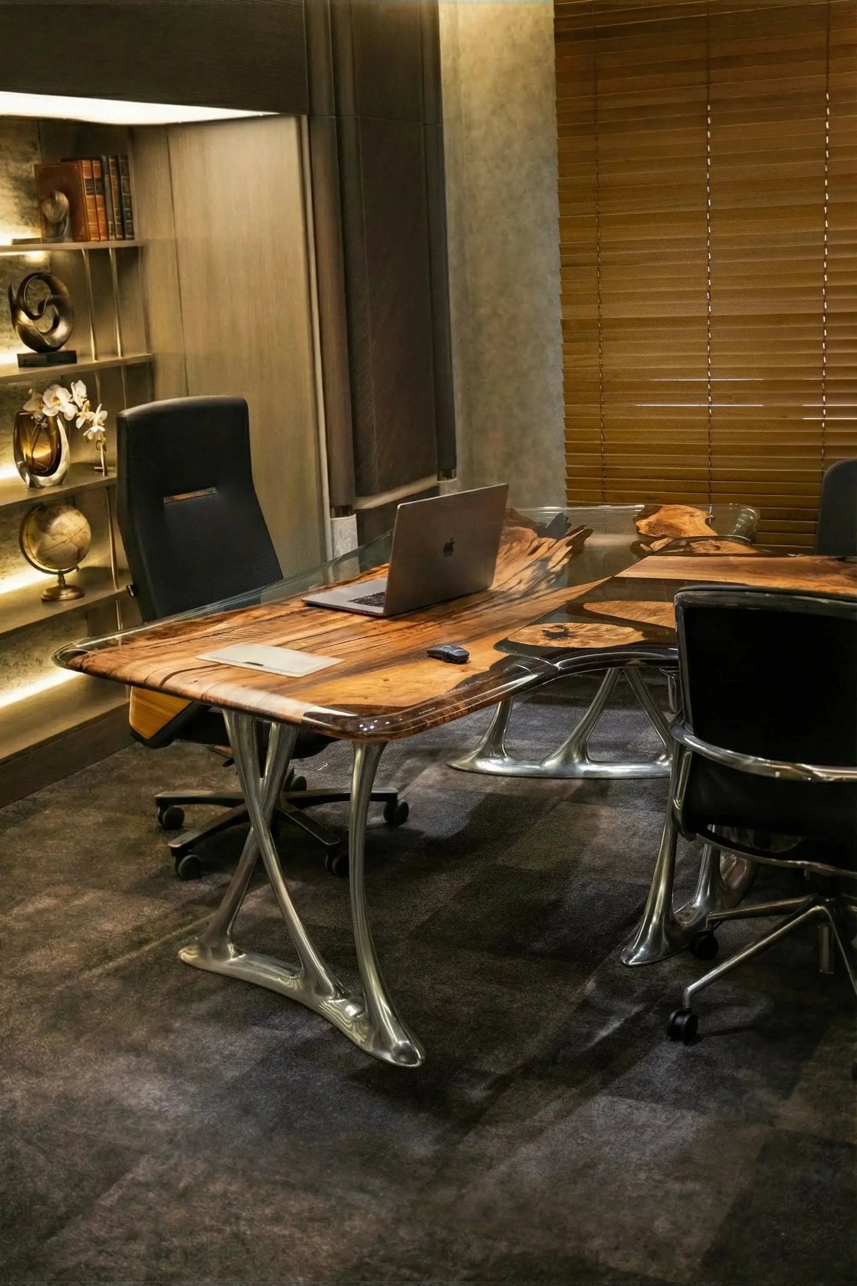 Luxury D-Shaped Walnut & Epoxy Executive Desk, photo 2 of 20