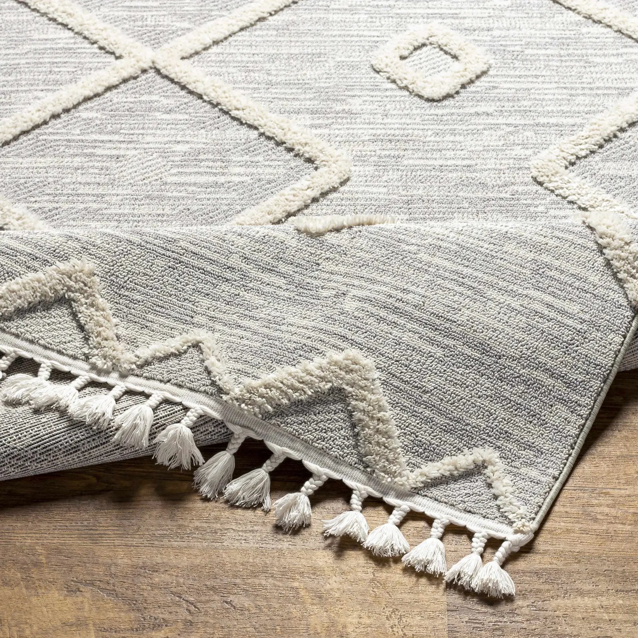Cauldwell High/Low Pile Rug with Tassels - Clearance by Boutique Rugs
