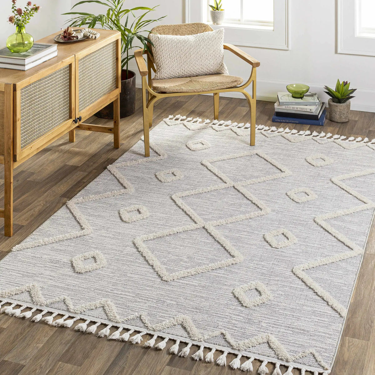 Cauldwell High/Low Pile Rug with Tassels - Clearance, installed in a room