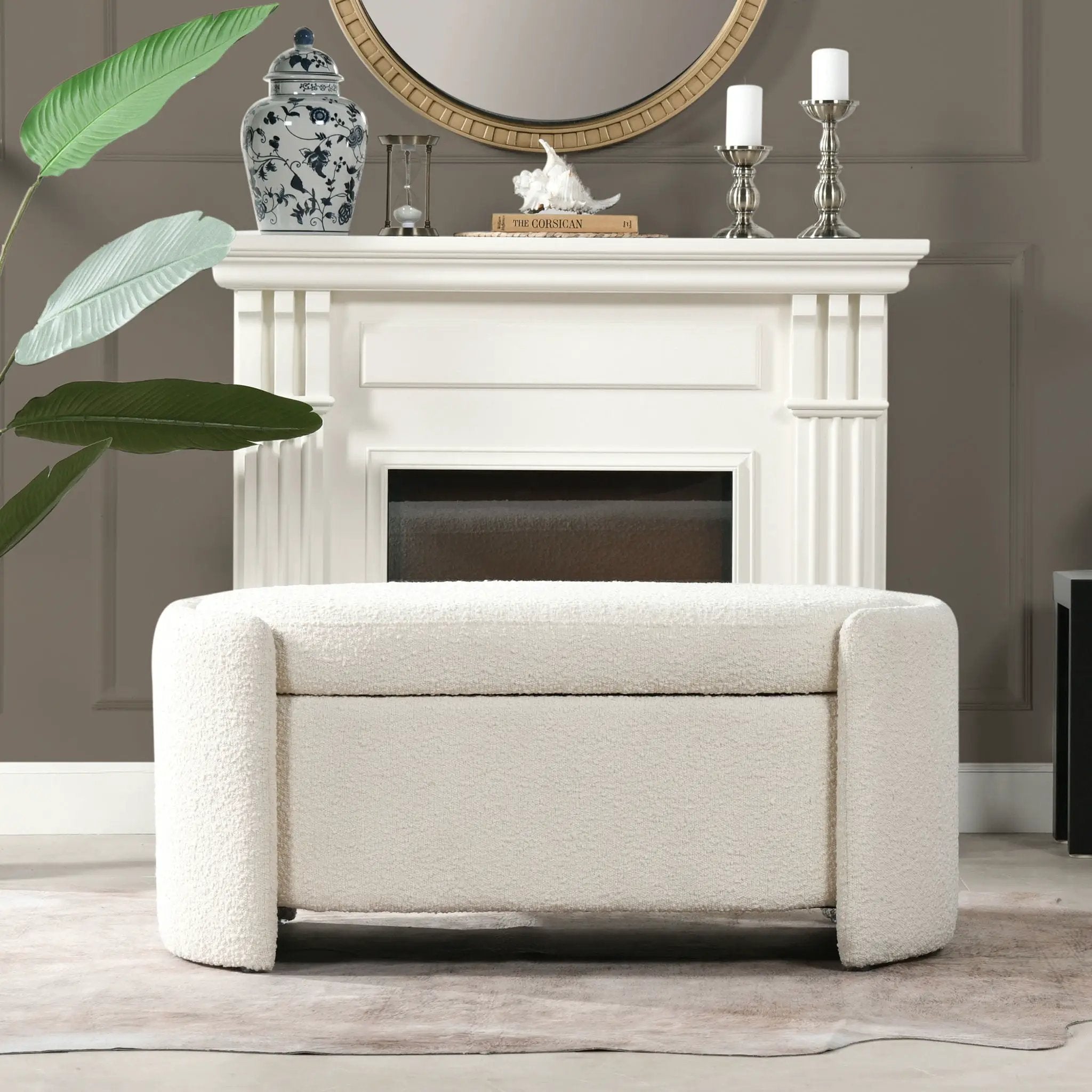 Fuji - Oval Storage Bench, Upholstered - Ivory White by Unique Piece Furniture