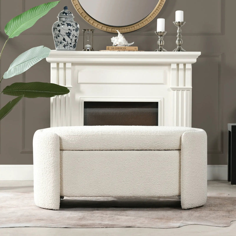 Fuji - Oval Storage Bench, Upholstered - Ivory White by Unique Piece Furniture