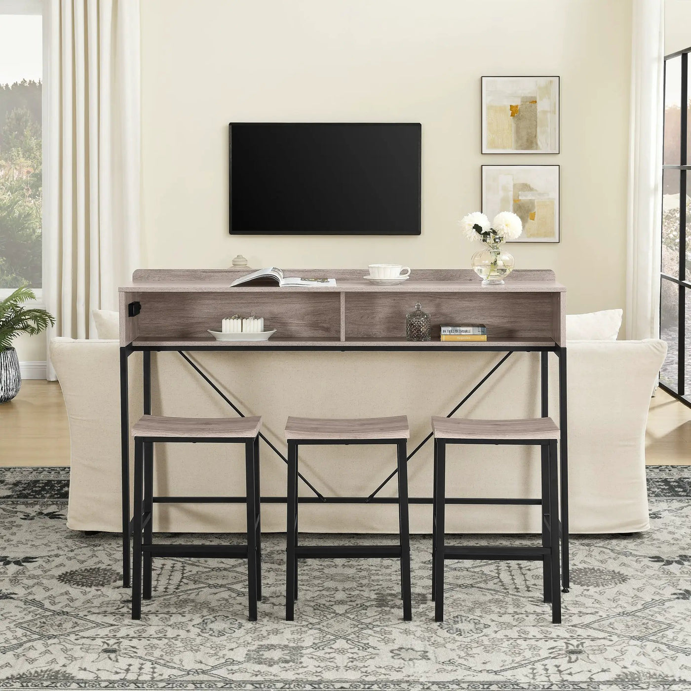 59 Inch Bar Table with Stools and LED Light by HouseOfZazla