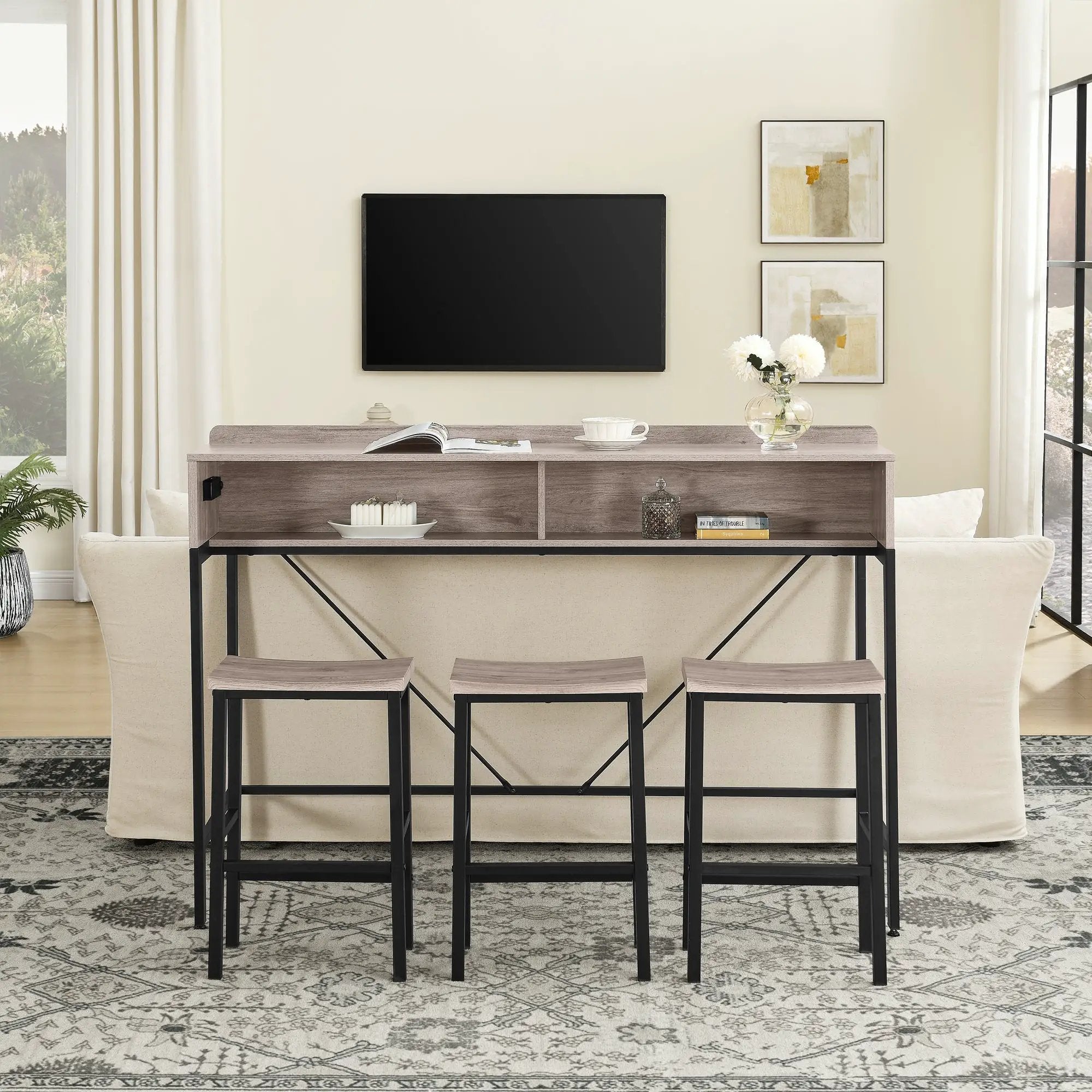 59 Inch Bar Table with Stools and LED Light by HouseOfZazla