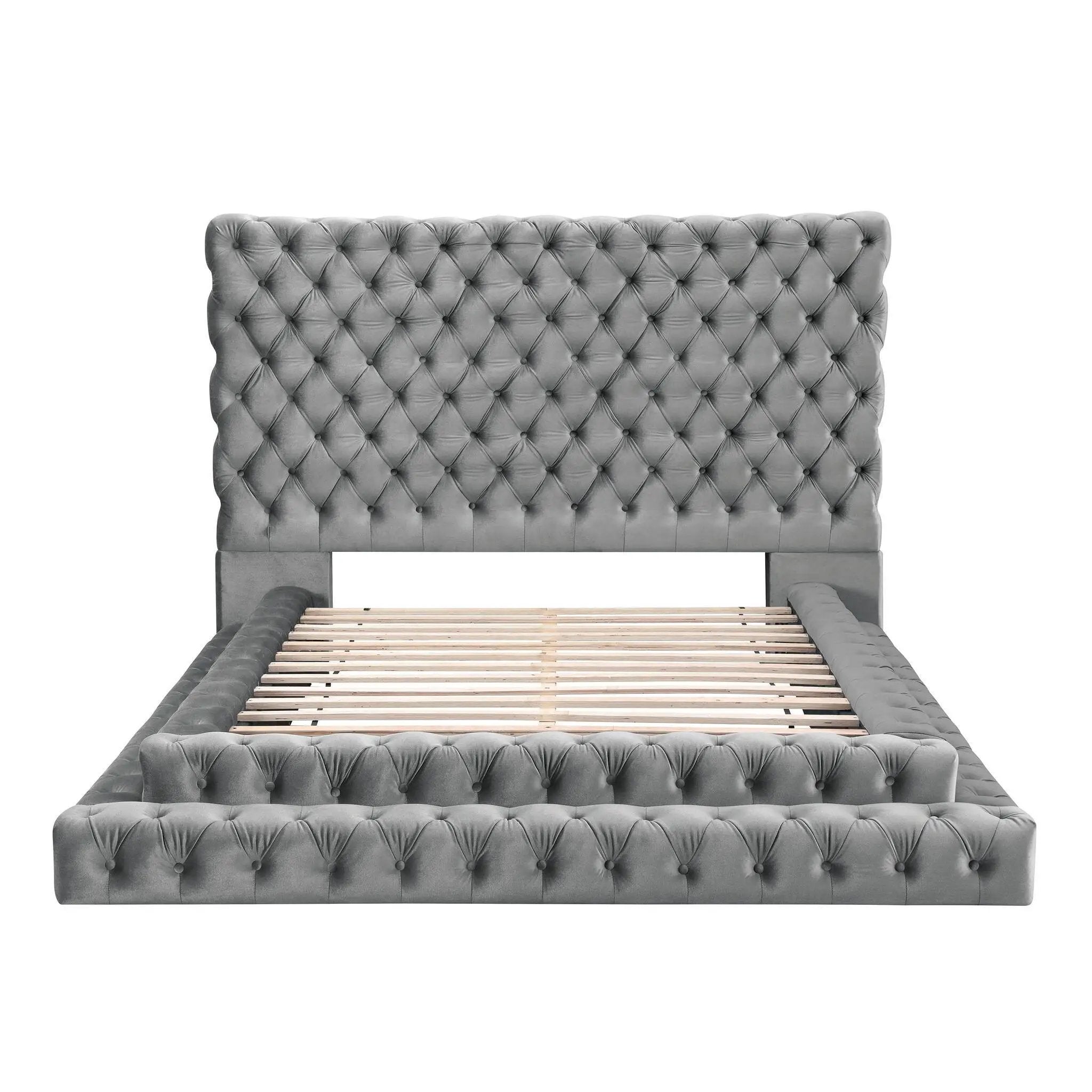 Tufted Oversized Headboard Platform Bed With Fully Upholstered Frame by HouseOfZazla