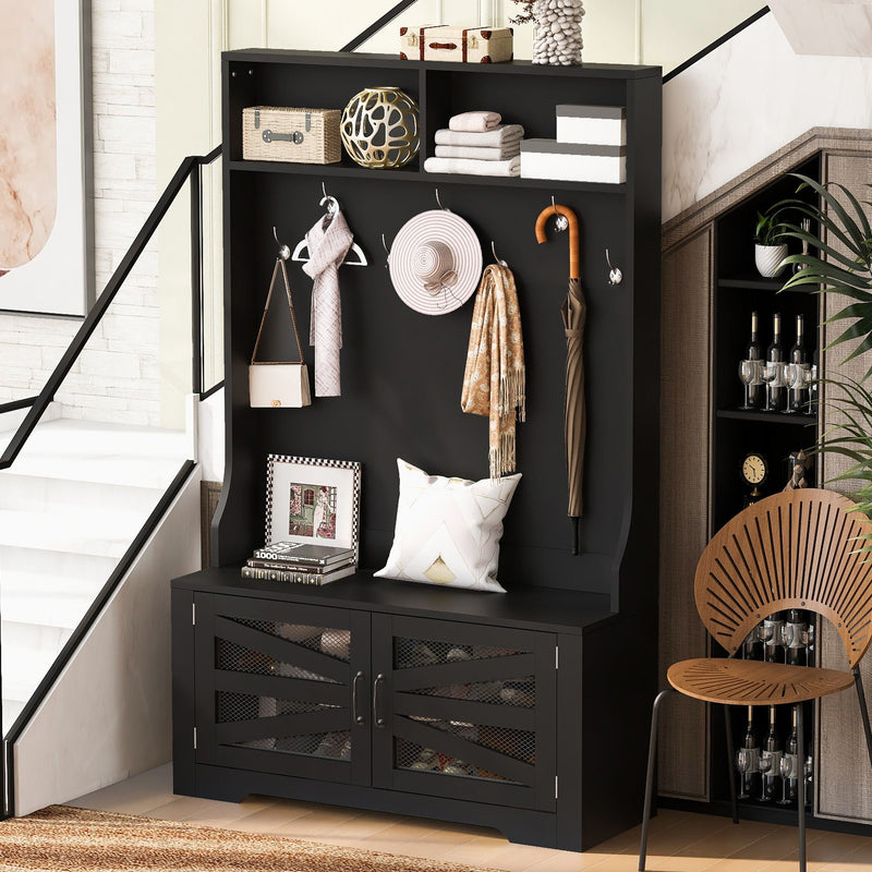 Entryway Bench With Coat Rack, 3 In 1 Design And Adjustable Shelves by HouseOfZazla