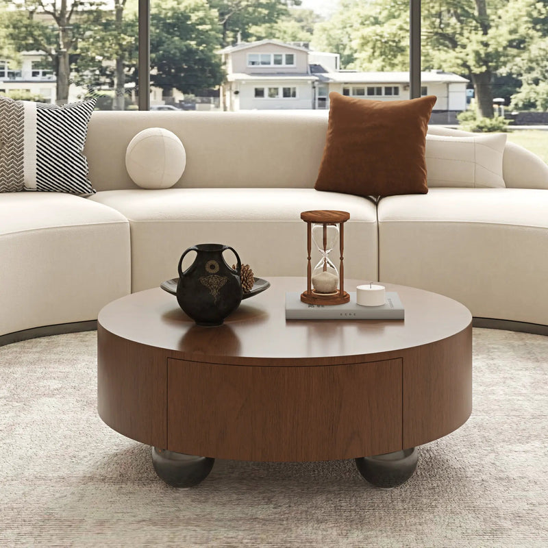 35.43 Inch Drum Shaped Round Coffee Table by HouseOfZazla