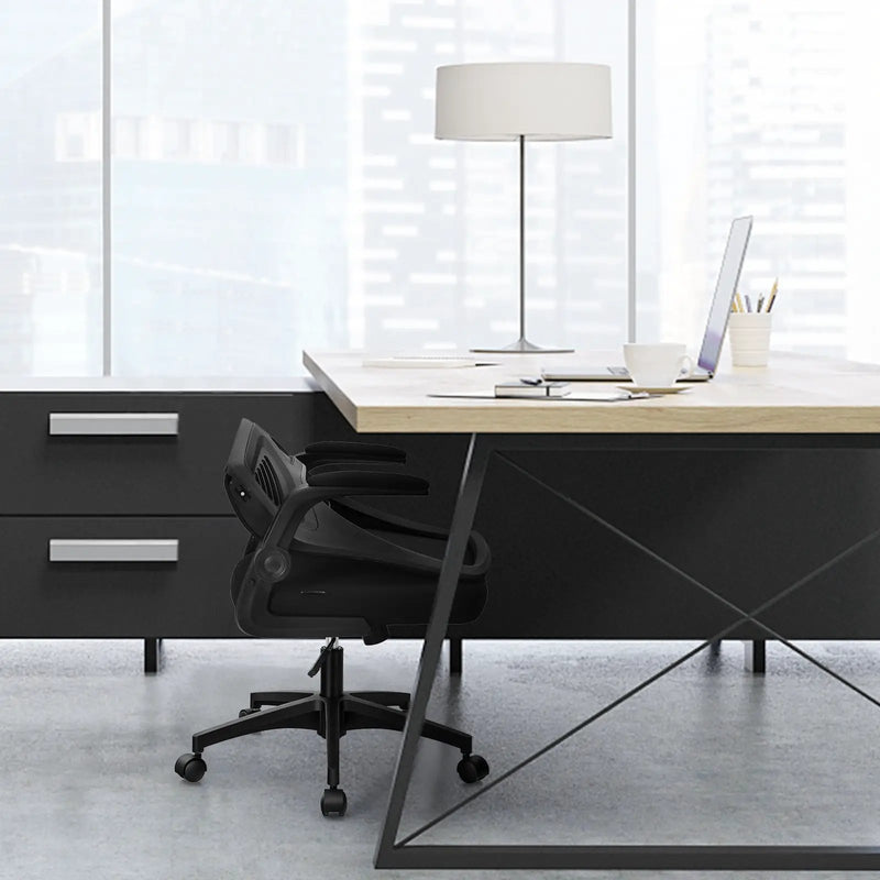 Swivel Mesh Office Chair with Foldable Backrest and Flip-Up Arms-Black by DirectDeals