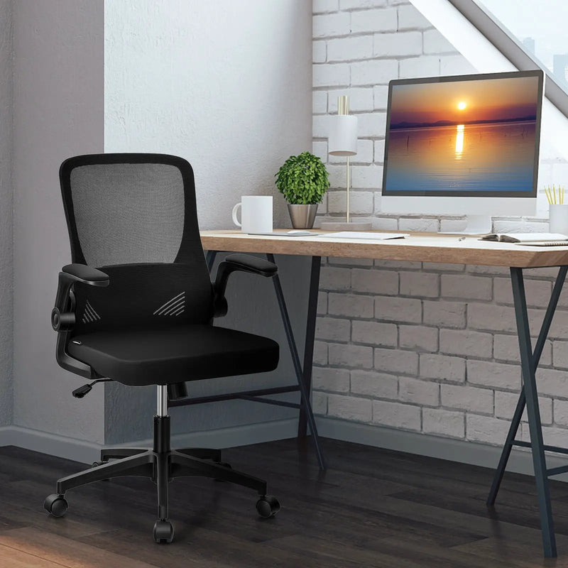 Swivel Mesh Office Chair with Foldable Backrest and Flip-Up Arms-Black by DirectDeals