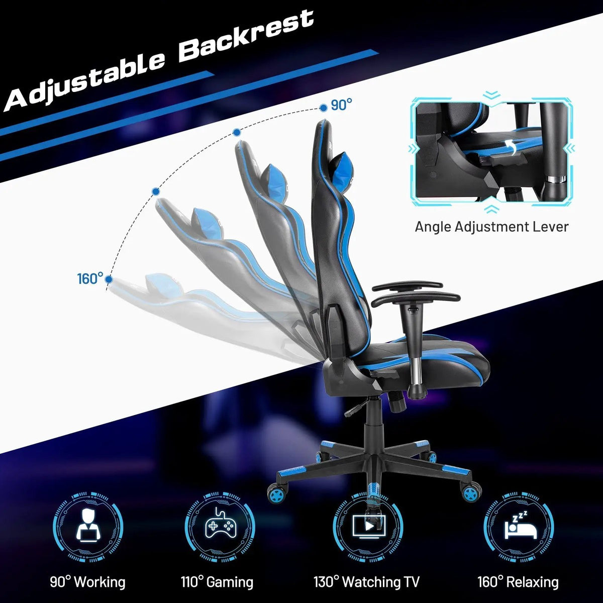 Gaming Chair Adjustable Swivel Racing Style Computer Office Chair, photo 10 of 24