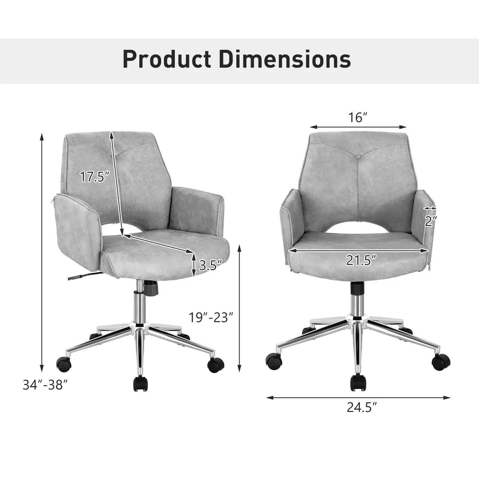 Adjustable Hollow Mid Back Leisure Office Chair with Armrest-Gray by DirectDeals