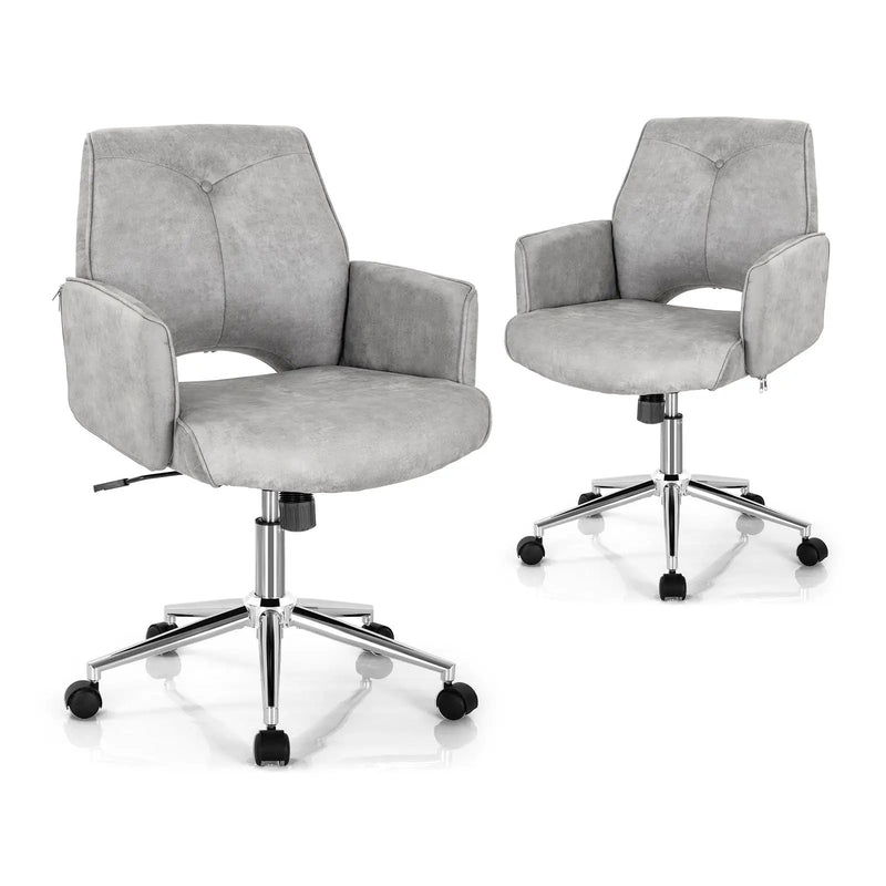 Adjustable Hollow Mid Back Leisure Office Chair with Armrest-Gray by DirectDeals