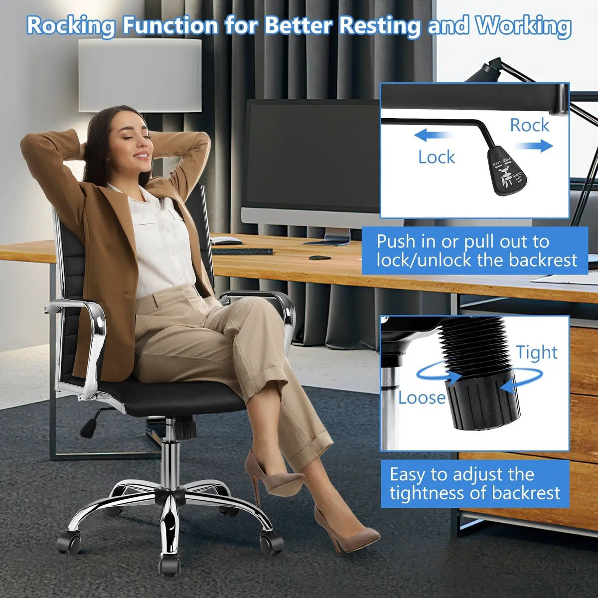 High Back Ribbed Office Chair with Armrests, photo 7 of 9