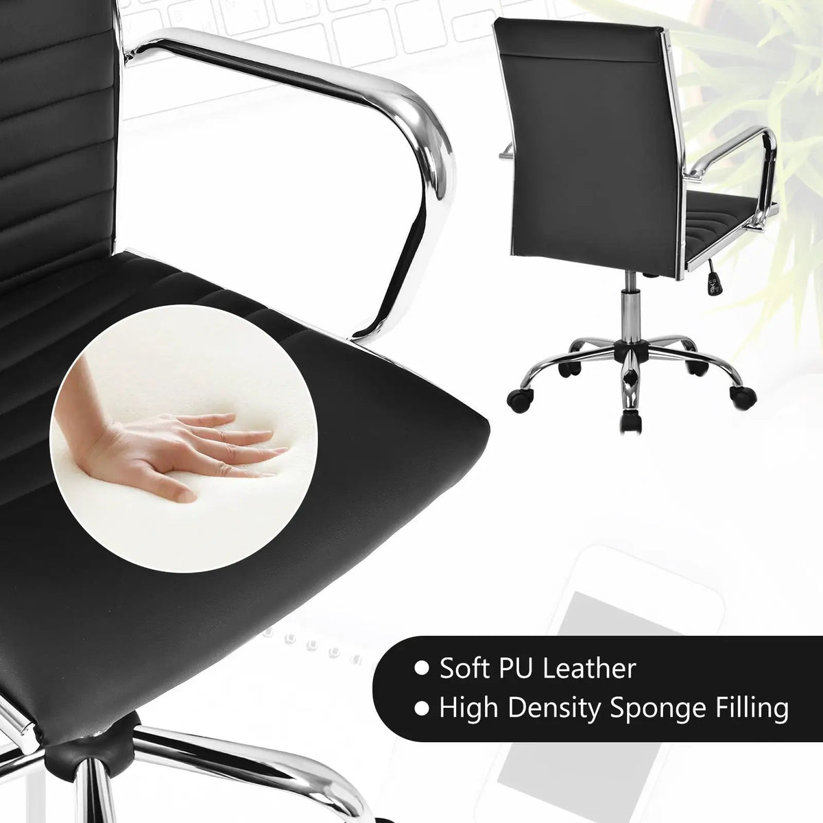 High Back Ribbed Office Chair with Armrests, photo 8 of 9