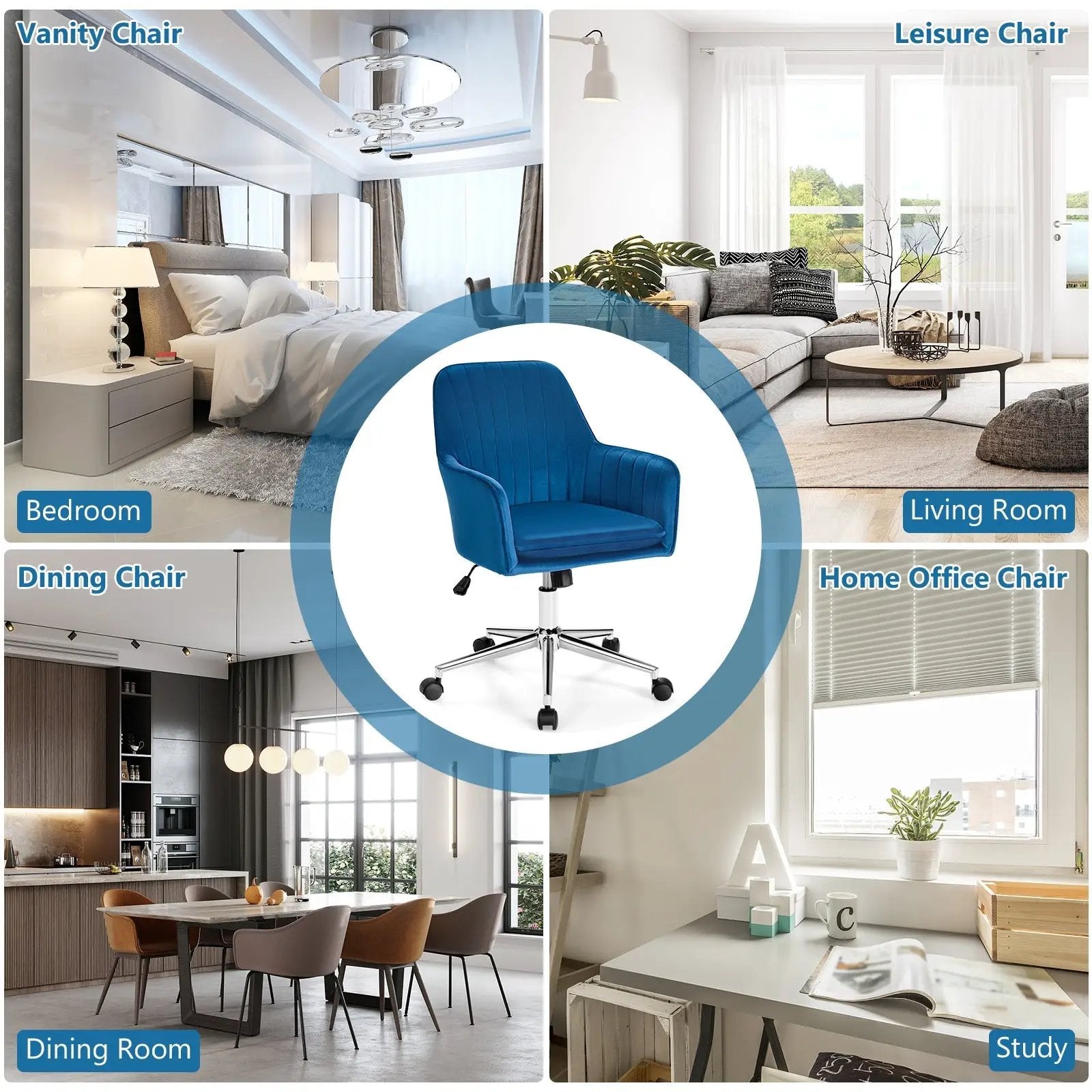 Velvet Accent Office Armchair with Adjustable Swivel and Removable Cushion by DirectDeals