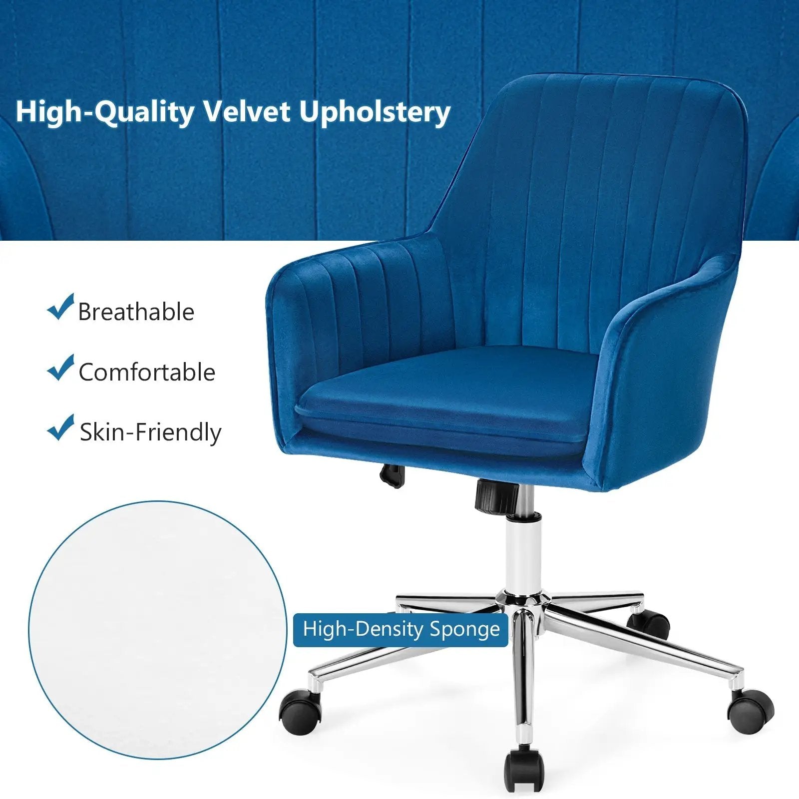Velvet Accent Office Armchair with Adjustable Swivel and Removable Cushion by DirectDeals