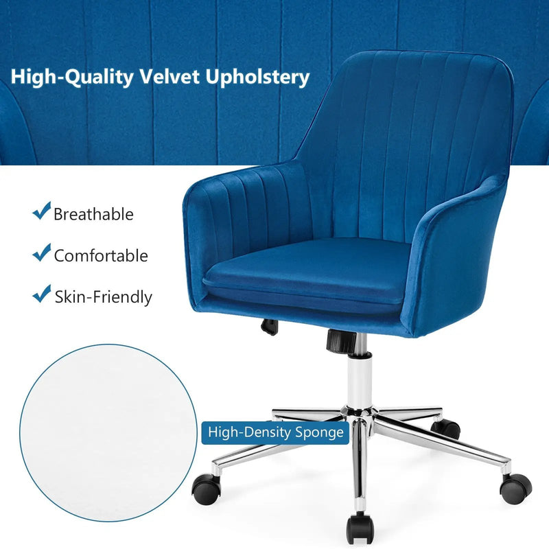 Velvet Accent Office Armchair with Adjustable Swivel and Removable Cushion by DirectDeals