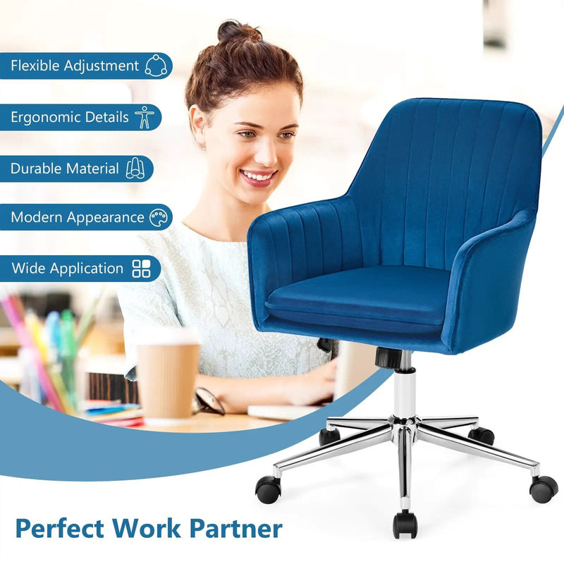 Velvet Accent Office Armchair with Adjustable Swivel and Removable Cushion by DirectDeals