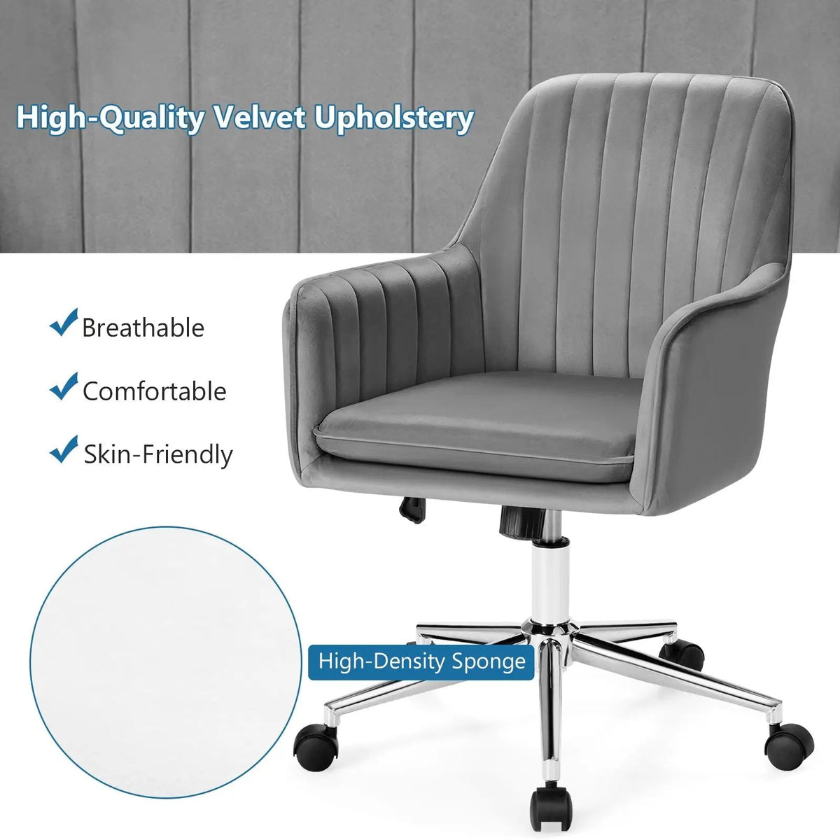 Velvet Accent Office Armchair with Adjustable Swivel and Removable Cushion, photo 6 of 24